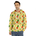 Banana Pineapple Pattern Print Men's Velvet Pullover Hoodie