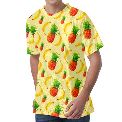Banana Pineapple Pattern Print Men's Velvet T-Shirt