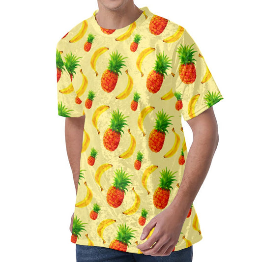 Banana Pineapple Pattern Print Men's Velvet T-Shirt