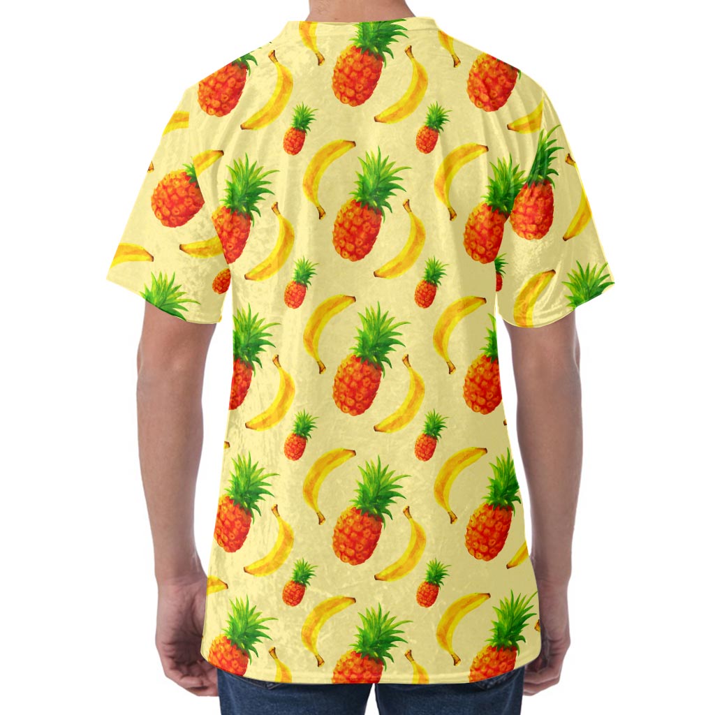 Banana Pineapple Pattern Print Men's Velvet T-Shirt