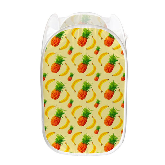 Banana Pineapple Pattern Print Mesh Laundry Hamper