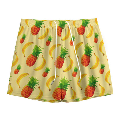 Banana Pineapple Pattern Print Mesh Shorts