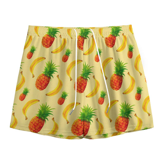 Banana Pineapple Pattern Print Mesh Shorts