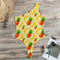 Banana Pineapple Pattern Print One Shoulder Bodysuit