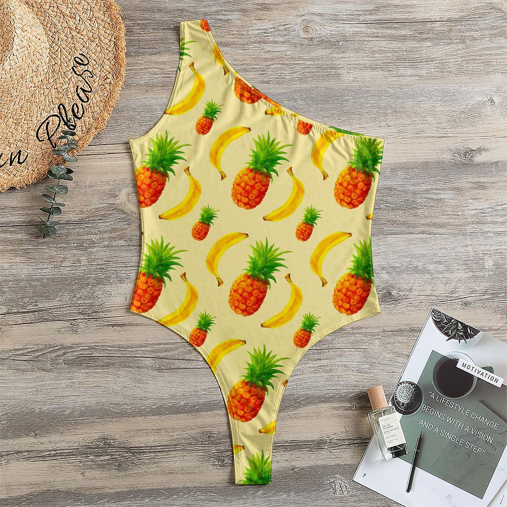 Banana Pineapple Pattern Print One Shoulder Bodysuit