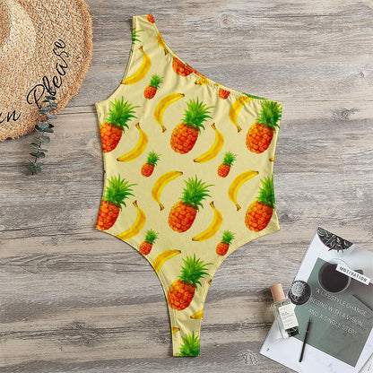 Banana Pineapple Pattern Print One Shoulder Bodysuit
