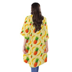 Banana Pineapple Pattern Print Open Front Beach Cover Up