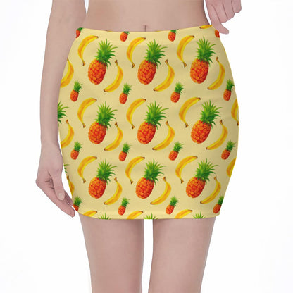 Banana Pineapple Pattern Print Pencil Mini Skirt