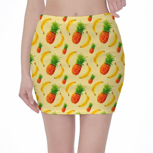 Banana Pineapple Pattern Print Pencil Mini Skirt