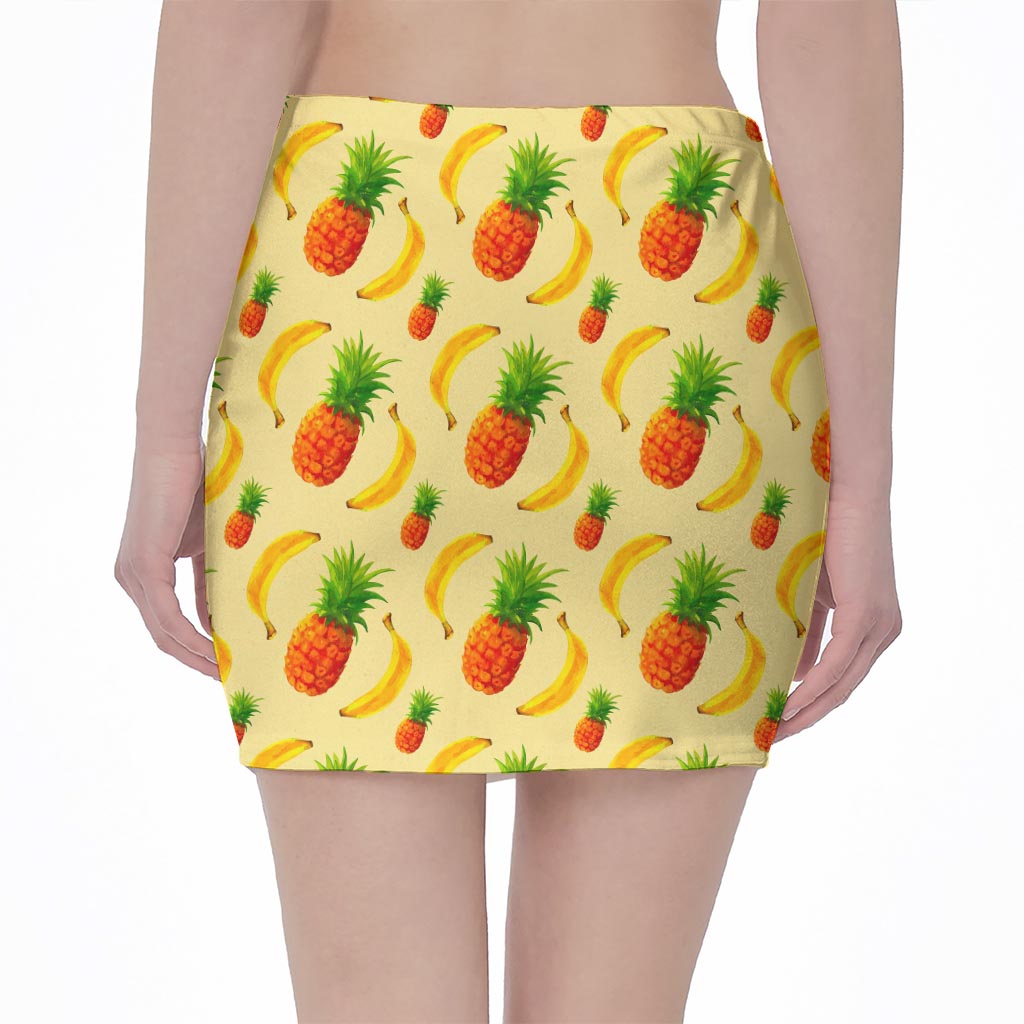Banana Pineapple Pattern Print Pencil Mini Skirt