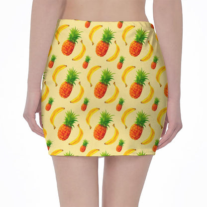 Banana Pineapple Pattern Print Pencil Mini Skirt