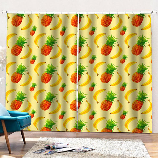Banana Pineapple Pattern Print Pencil Pleat Curtains