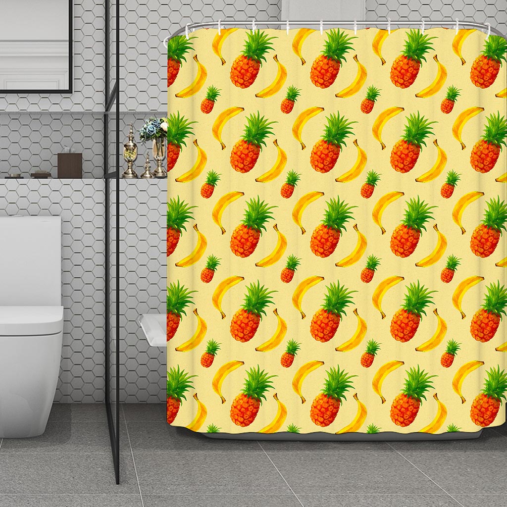 Banana Pineapple Pattern Print Polyester Shower Curtain