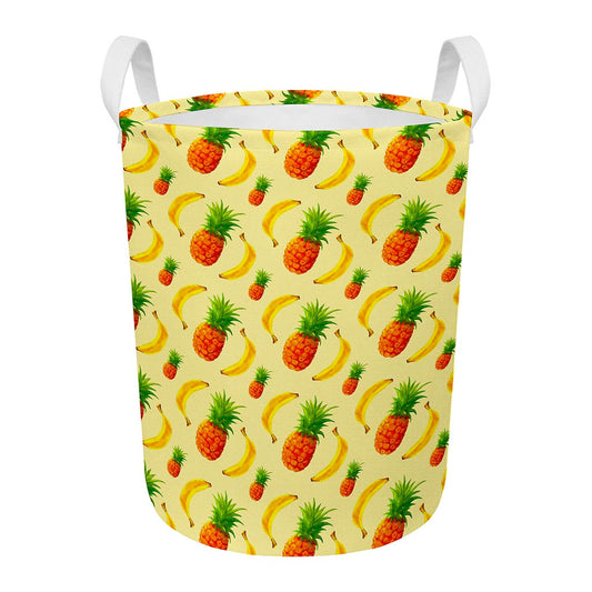 Banana Pineapple Pattern Print Round Laundry Basket