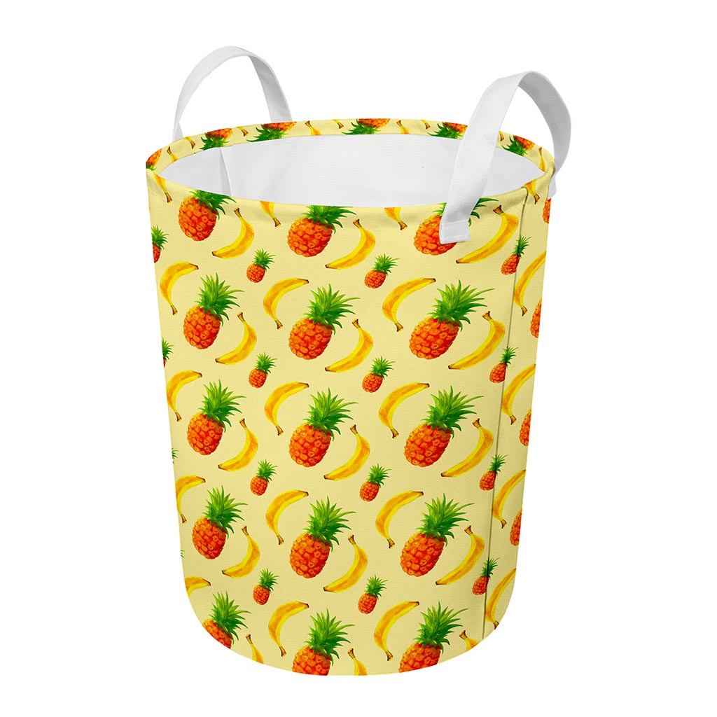 Banana Pineapple Pattern Print Round Laundry Basket