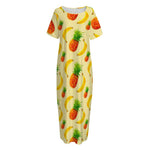 Banana Pineapple Pattern Print Short Sleeve Long Nightdress
