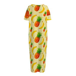 Banana Pineapple Pattern Print Short Sleeve Long Nightdress