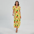 Banana Pineapple Pattern Print Short Sleeve Maxi Dress