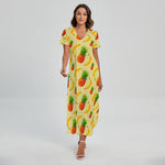 Banana Pineapple Pattern Print Short Sleeve Maxi Dress