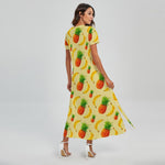 Banana Pineapple Pattern Print Short Sleeve Maxi Dress