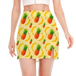 Banana Pineapple Pattern Print Side Slit Mini Skirt