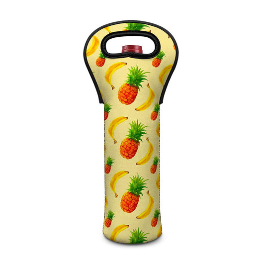 Banana Pineapple Pattern Print Single Neoprene Wine Tote