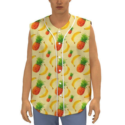 Banana Pineapple Pattern Print Sleeveless Baseball Jersey