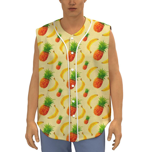 Banana Pineapple Pattern Print Sleeveless Baseball Jersey
