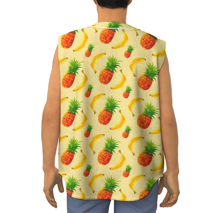 Banana Pineapple Pattern Print Sleeveless Baseball Jersey