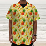 Banana Pineapple Pattern Print Textured Short Sleeve Shirt