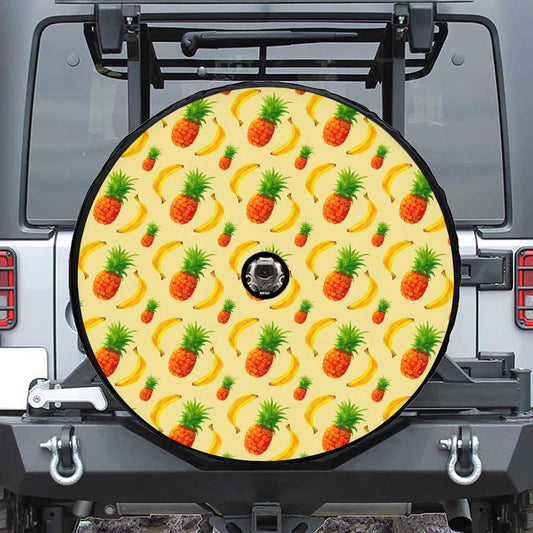 Banana Pineapple Pattern Print Tire Cover With Camera Hole