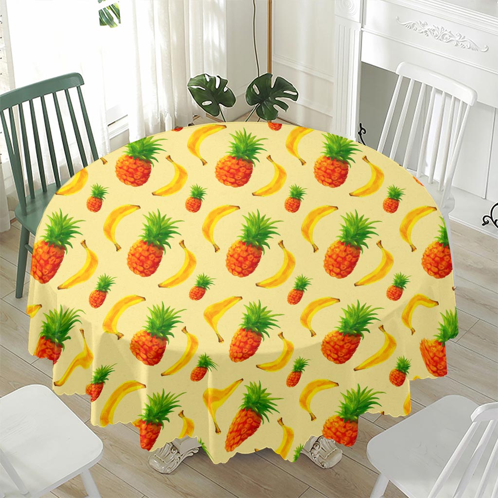 Banana Pineapple Pattern Print Waterproof Round Tablecloth