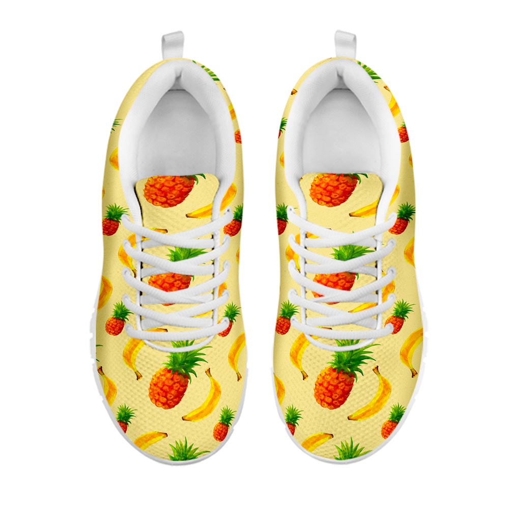 Banana Pineapple Pattern Print White Running Shoes