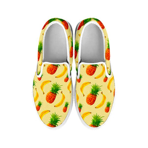 Banana Pineapple Pattern Print White Slip On Sneakers