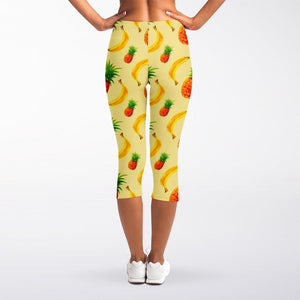 Banana Pineapple Pattern Print Women's Capri Leggings