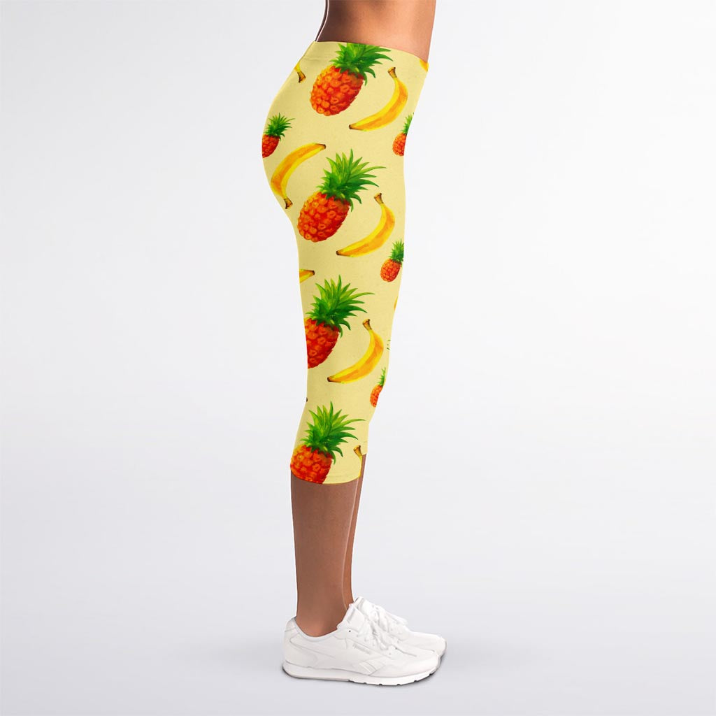 Banana Pineapple Pattern Print Women's Capri Leggings