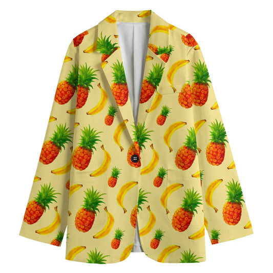 Banana Pineapple Pattern Print Women's Cotton Blazer