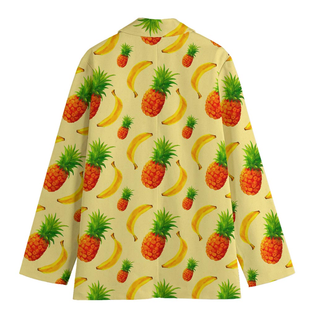 Banana Pineapple Pattern Print Women's Cotton Blazer