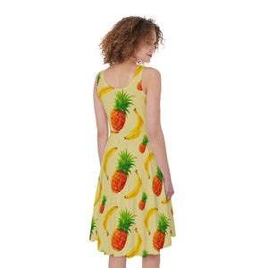 Banana Pineapple Pattern Print Women's Sleeveless Dress