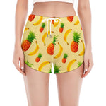 Banana Pineapple Pattern Print Women's Split Running Shorts