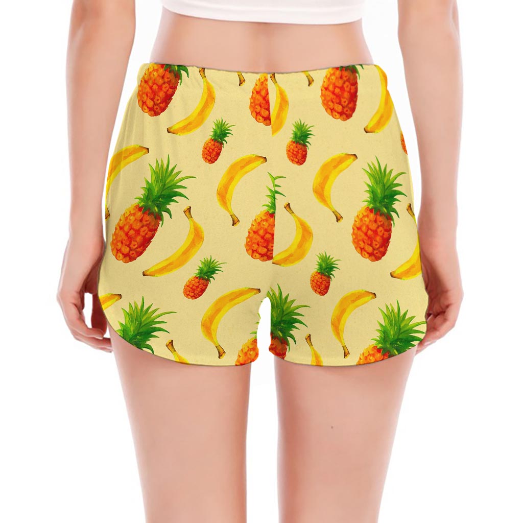 Banana Pineapple Pattern Print Women's Split Running Shorts