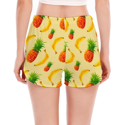 Banana Pineapple Pattern Print Women's Split Running Shorts
