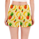 Banana Pineapple Pattern Print Women's Split Running Shorts