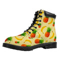 Banana Pineapple Pattern Print Padded Collar Lace Up Boots
