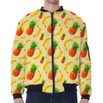 Banana Pineapple Pattern Print Zip Sleeve Bomber Jacket