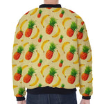 Banana Pineapple Pattern Print Zip Sleeve Bomber Jacket