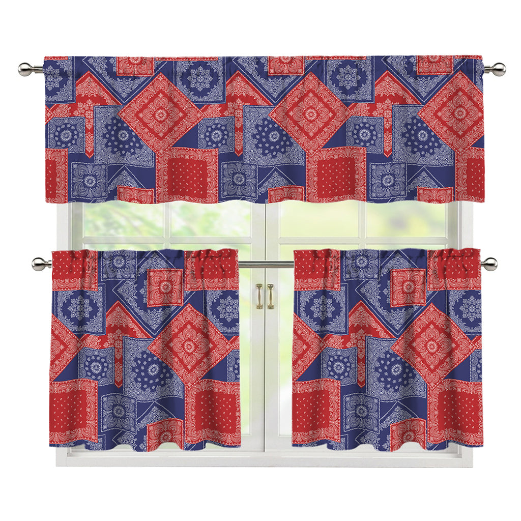 Bandanna Patchwork Pattern Print 3 Piece Kitchen Curtains