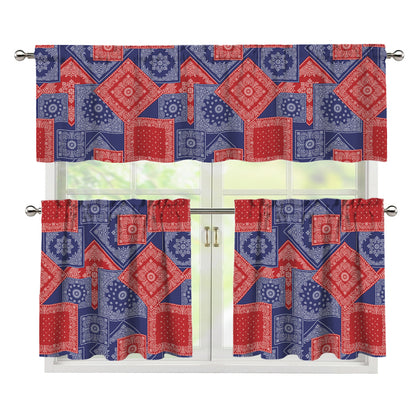 Bandanna Patchwork Pattern Print 3 Piece Kitchen Curtains