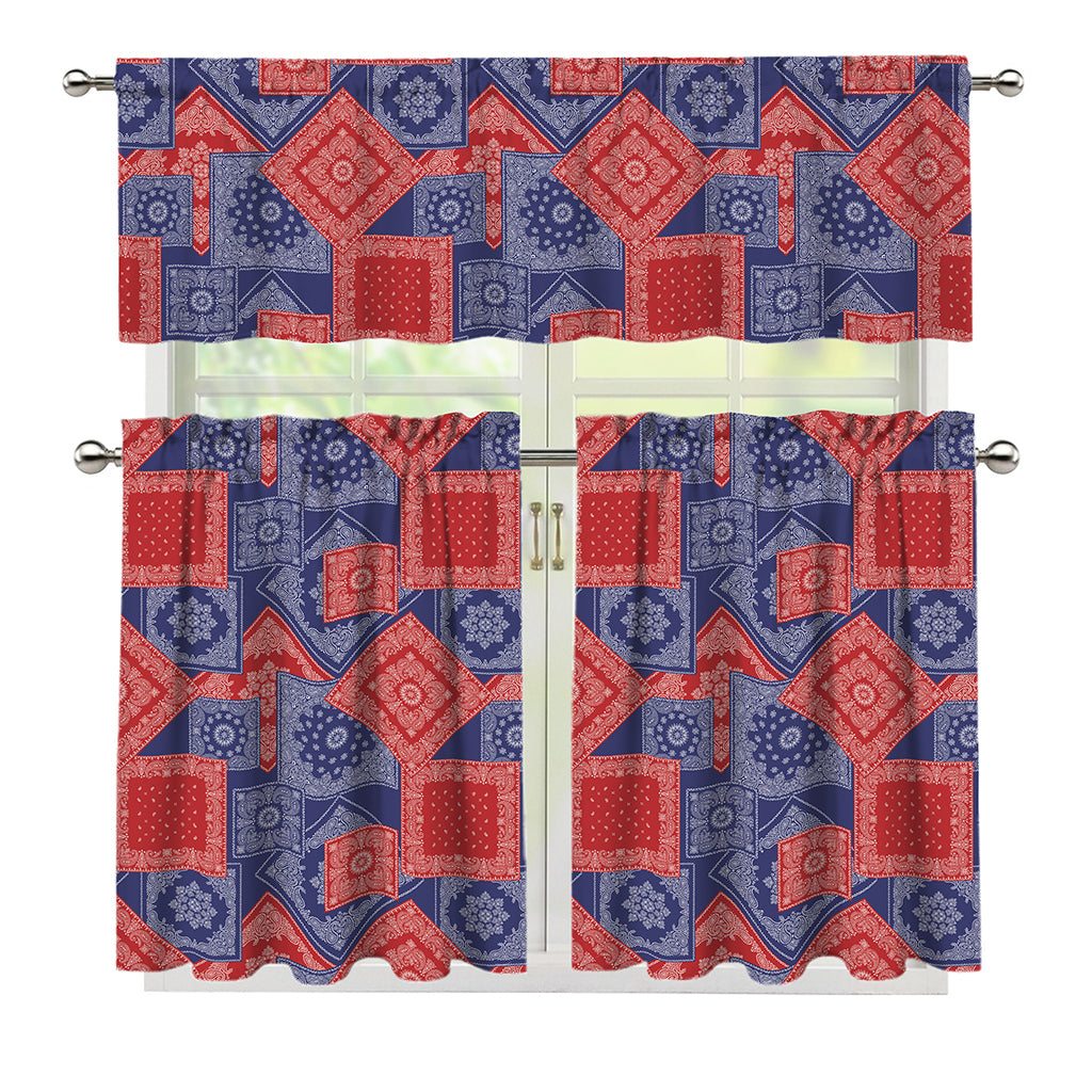 Bandanna Patchwork Pattern Print 3 Piece Kitchen Curtains