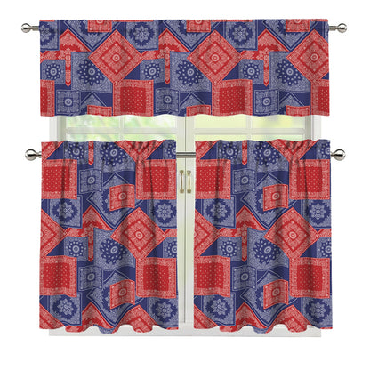 Bandanna Patchwork Pattern Print 3 Piece Kitchen Curtains